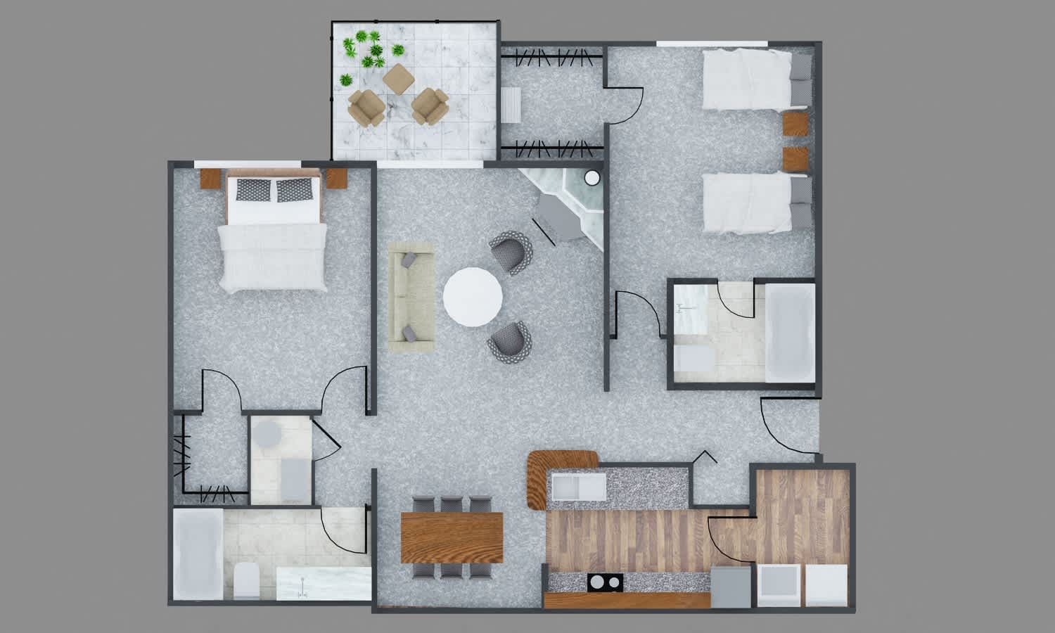 Runaway Bay Apartments Delta 2 bed 2 bath floor plan graphic - Columbus, OH